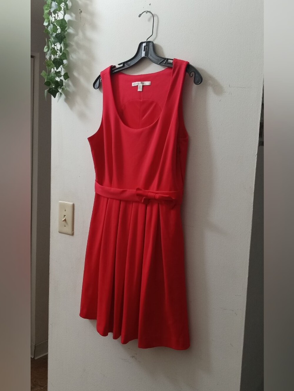 LC Lauren Conrad Red Sleeveless Belted Fit-and-Flare Dress